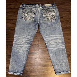 Rock Revival Celinda Ankle Skinny Jeans Womens 26 Blue Distressed Embellished